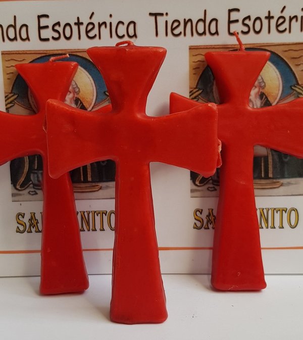 Vela Artesana Roja, Cruz de los Deseos 3 mechas de 15,5cm