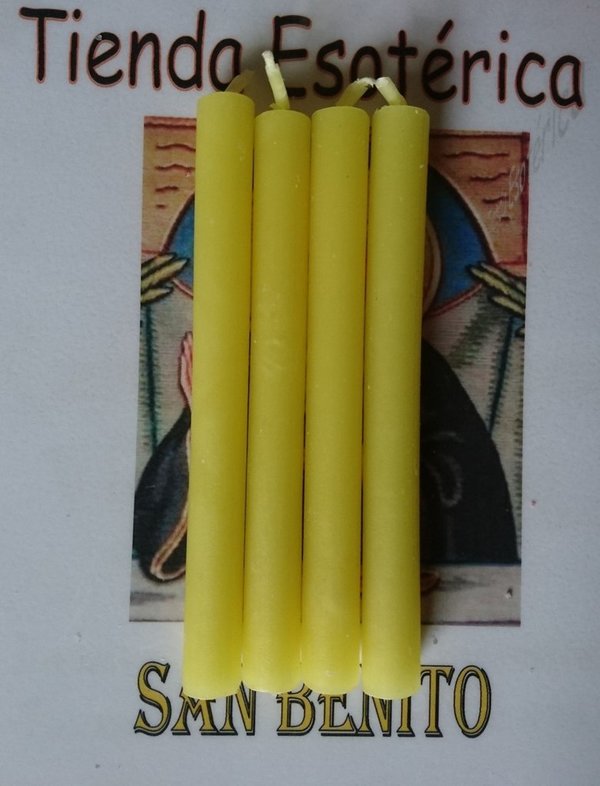 12 Velas Artesanas Esotéricas Amarillas de 11cm. Dinero