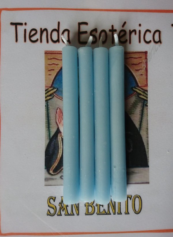 12 Velas Artesanas Esotéricas Azul Claro de 11cm. Salud