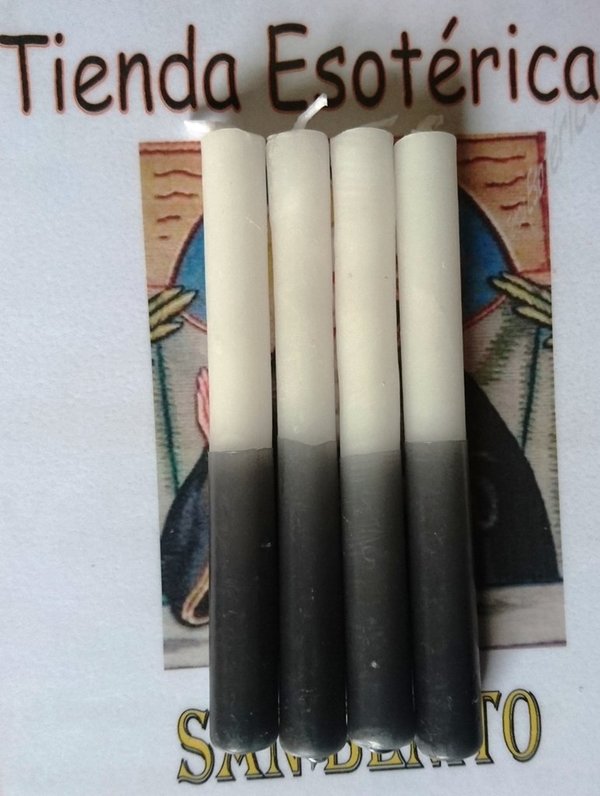 1 Vela Artesana Esotérica Negra-Blanca de 11cm. Protección