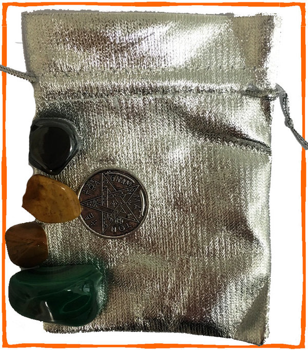 Bolsa Artesana Guarda Amuletos, Plateada de 12x9cm