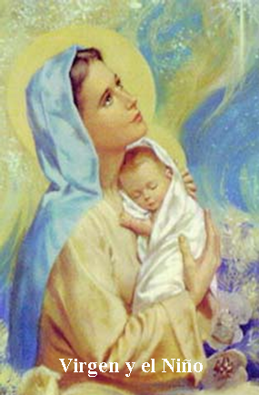 Estampa Virgen María y el Niño con Oración, 5x7,5cm