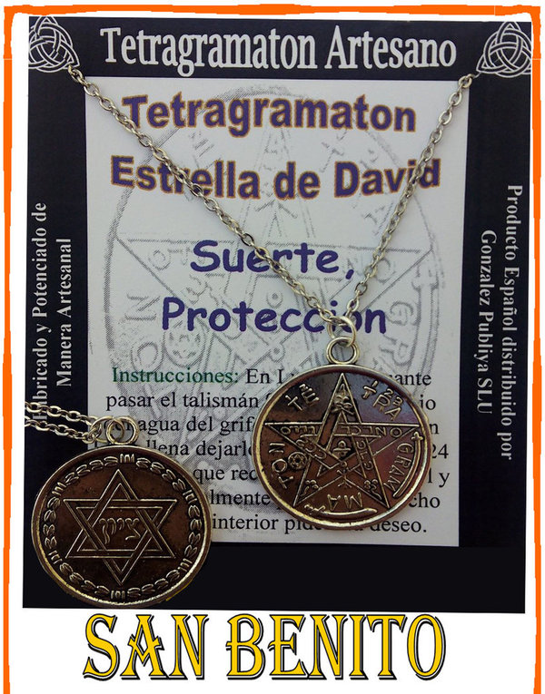 Amuleto Artesano Colgante Tetragramaton, Estrella de David