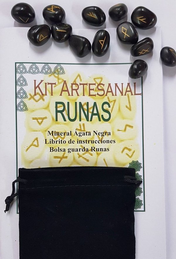 Runas Artesanas de Ágata Negra, Pack de 25 Runas con Instrucciones
