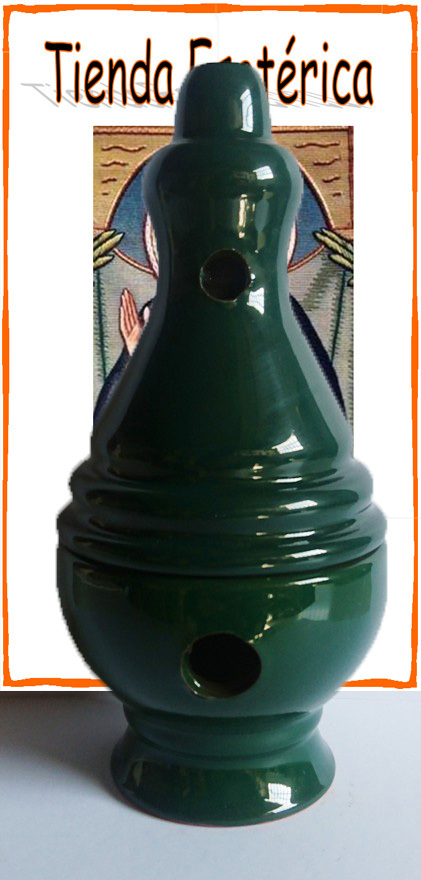 Quemador Artesano de Incienso, Botafumeiro Verde Esmaltado (17cm)