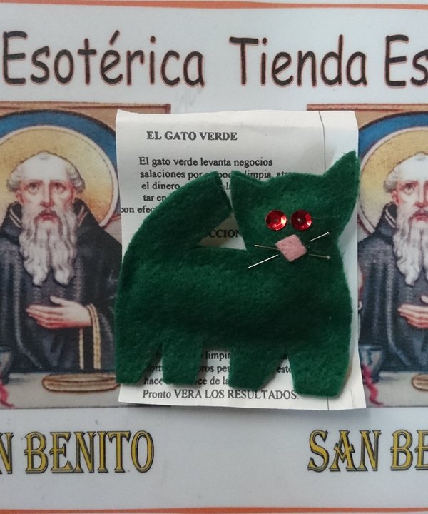 Amuleto Artesano Fetiche Gato Verde, Levanta Negocios