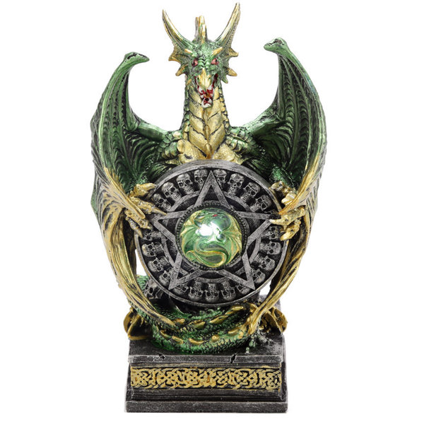 Dragón Verde con Escudo Pentagrama y Luz Led.