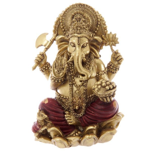 Figura Ganesh, Dorada y Roja - 16cm x 11cm