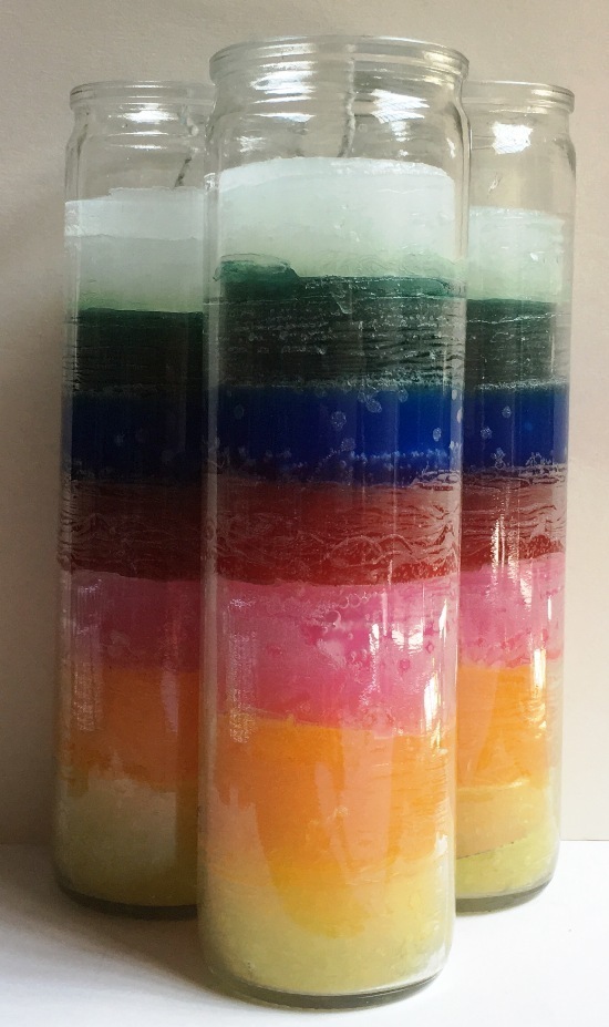 Velón Esotérico 7 Colores en vaso de Cristal. Para todas las Peticiones