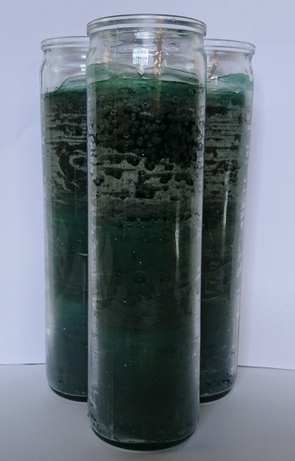 Velón Esotérico Verde en vaso de Cristal. Prosperidad