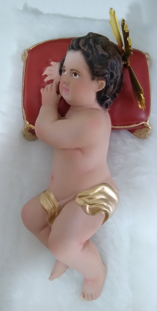 Figura Artesana de Niño Jesús con almohadón y piel 20cm.