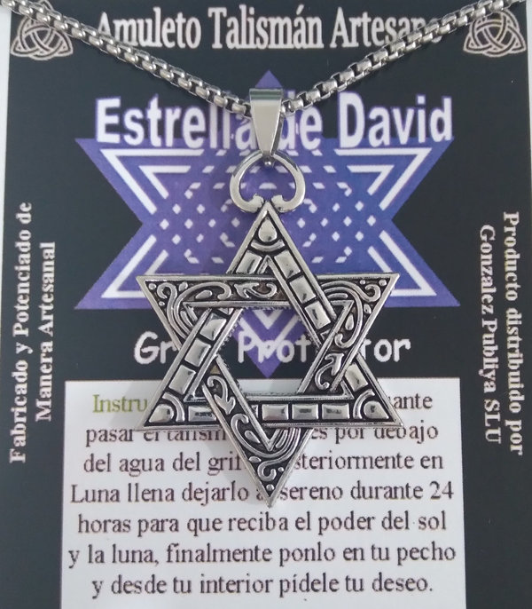 Talismán artesanal Estrella de David con cadena.