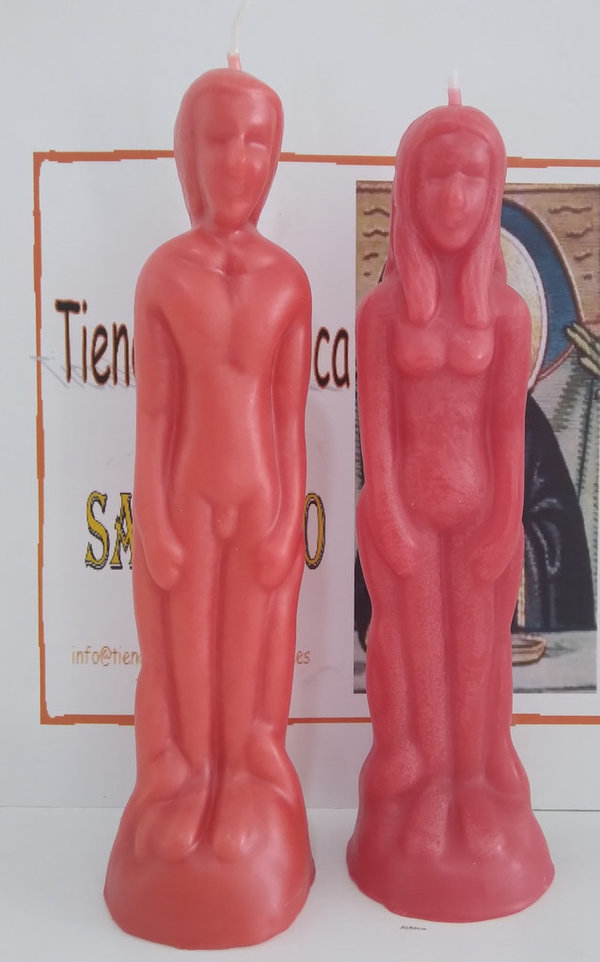 Velas Artesanas Roja, Hombre y Mujer Grande 19 cm.