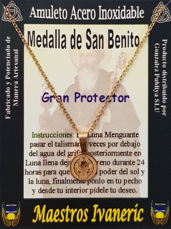 Talismán Artesano de Acero Inoxidable Medalla San Benito, Protector.