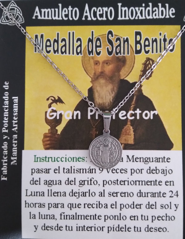 Talismán Artesano de Acero Inoxidable Medalla San Benito 1,1cm. Protector.