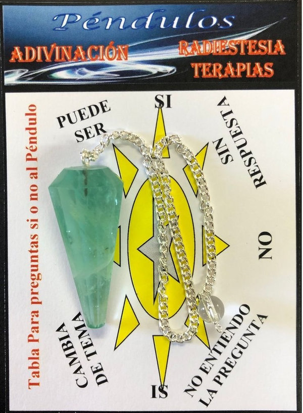 Péndulo Artesano de Mineral Faceteado Fluorita Verde, cono de 3 cm.